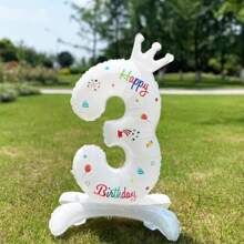 2 个 32 英寸彩色站立数字铝箔气球，带有生日快乐字样、卡通流星和烟花设计生日装饰气球，适合儿童、圣诞节 - 彩色 - 查看 4