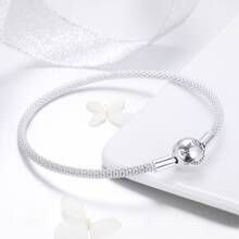 bamoer 1 PC 925 Sterling Silver Classic Love Forever Snake Chain Bracelets For Women Charm Bead DIY Fine Jewelry 17CM 19CM SCB105 - Silver - View 5