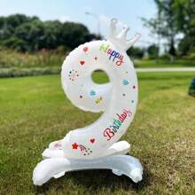 2 个 32 英寸彩色站立数字铝箔气球，带有生日快乐字样、卡通流星和烟花设计生日装饰气球，适合儿童、圣诞节 - 彩色 - 查看 5