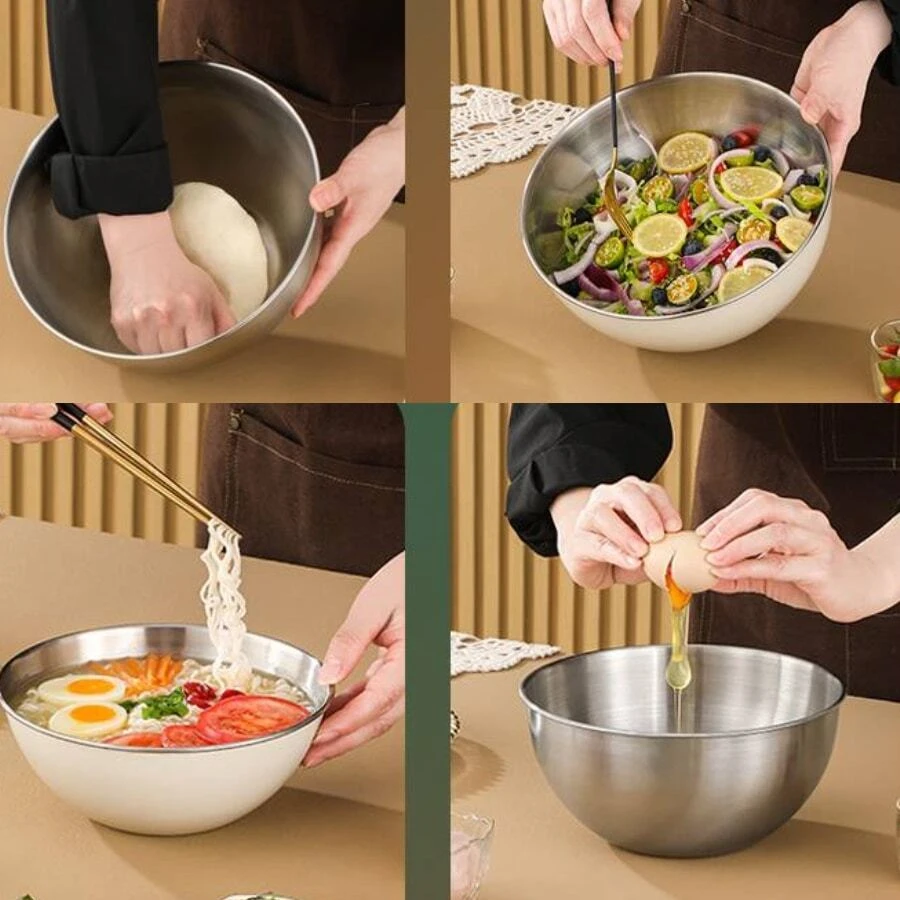 Bát đựng salad trái cây bằng thép không gỉ có cân, bát ăn nhẹ, chậu rửa rau củ, bát đánh trứng, bát mì dùng trong gia đình - gừng - Xem 1