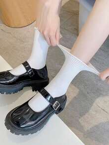 3雙女士透氣和吸濕排汗和舒服素色蕾絲鑲邊中筒襪,隨機色發貨 - 彩色 - 查看 4