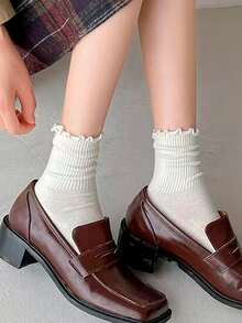 3雙女士透氣和吸濕排汗和舒服素色蕾絲鑲邊中筒襪,隨機色發貨 - 彩色 - 查看 6