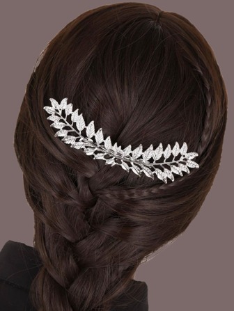 1支銀色銀杏葉造型髮梳,新娘髮飾