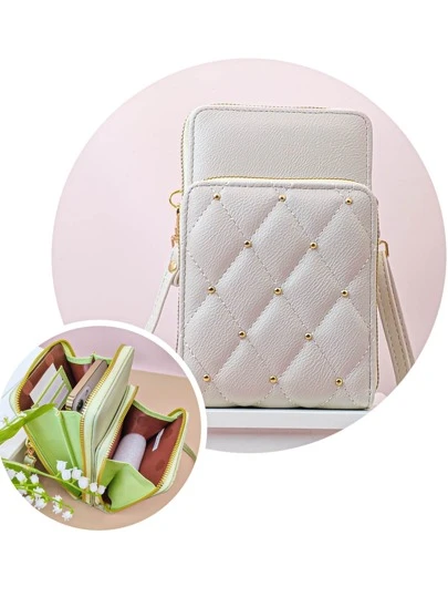 Fashionable Embroidered Soft Casual Zipper Multi-Layer Phone Wallet With Rivet, Green Wallet, Suitable For Party, Back To School, College Style And Other Occasions, Lightweight And Stylish, Suitable For White-Collar Workers, College Students, Office Workers, Business People, Commuters, Anniversary, Couples, Birthday, Valentine's Day And Other Occasions, Phone Wallet, Women's Wallet, Clutch