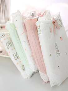 5入組隨機可愛的日式女士內衣,卡通兔印花和彈性腰帶,中腰短褲 - 彩色 - 查看 3