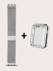 1入組網帶和保護螢幕保護殼整合銀色套裝相容於 Apple Watch 系列 Se/9/8/7/6/5/4，相容於 Apple Watch 系列 40 毫米 41 毫米 44 毫米 45 毫米 - 銀色 - 查看 3