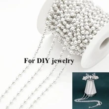 1m/Pack Abs Faux Pearl Chain Tassel With 6 Different Size Faux Pearls & 2 Chain Colors, Suitable For Jewelry Diy - Silver - View 4