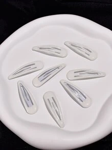 8入組女士5cm白色五彩金屬發夾,適用於日常使用和甜美水滴髮飾 - 白色 - 查看 1