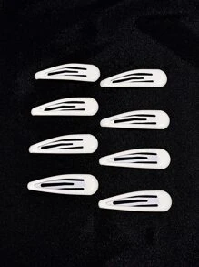 8入組女士5cm白色五彩金屬發夾,適用於日常使用和甜美水滴髮飾 - 白色 - 查看 7