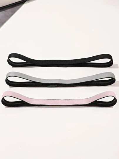 3件套运动瑜伽头带套装，吸汗弹力超薄硅胶时尚发带，防滑设计（黑色、灰色、粉色），休闲粉色配饰头巾发带吸汗带秋冬发带发饰，女士度假装扮优雅围巾女士头巾柔软头巾