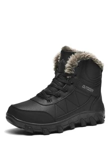 男士雪地靴冬季保暖靴子尺码 48 大码羊毛高帮保暖冬鞋 47 - 黑色 - 查看 3