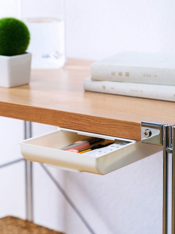 1pc Hidden Drawer Storage Box Without Drilling, Used For Stationery, Adhesive Small Drawer For Office Desk And Miscellaneous Storage