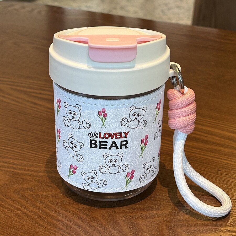 VANLFY Cartoon Bear Pattern Water Bottle - Pink - View 1