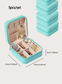 5pcs Travel Portable Pu Leather Jewelry Storage Box - Blue - View 8