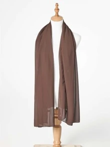 1入組素色雪紡泡泡圍巾,女士時尚柔軟長款頭覆蓋頭紗圍巾 - 咖啡棕 - 查看 4
