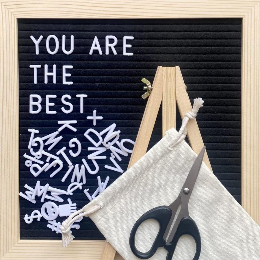 信封板,毛氈信封板,10x10英寸可更換信封板與340個白色字母,毛氈留言板,用於嬰兒公告、辦公室裝飾的信封板,附有架子和更多的毛氈信封板,黑色信封板 - 彩色 - 查看 1