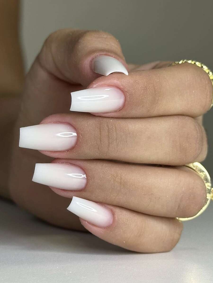 24pcs Medium Milk White Solid Color False Nails With Simple Design, Including 1pc Nail File And 1pc Jelly Glue Press On Nails Nail Supplies