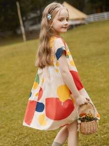 Vestido evasé con estampado gráfico de niña preadolescente - Multicolor - Ver 7