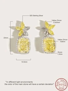 Cici Color 1雙S925銀黃色的立方體氧化鋯冰花切美麗&迷人&時髦別緻&精美&獨特百搭休閒&迷人的情侶禮品幸運的五角星糖立方體懸垂耳環,合適的適用於女性日常生活,約會,旅行,帶A禮物盒 - 銀色 - 查看 3