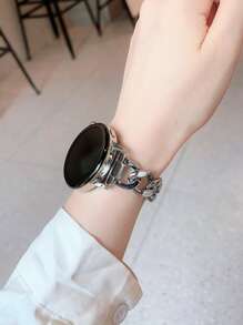 1 件银色不锈钢单链表带，20 毫米，22 毫米，兼容三星 Watch4/5、华为、Amazfit、Garmin 智能手表，可作为返校学生的礼物 - 銀色 - 查看 3