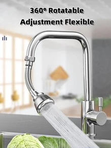360度旋轉黃銅和不鏽鋼廚房水龍頭延長器,具有防濺水頭,3噴霧模式的水喉,冷熱水通用水龍頭延長器 - 銀色 - 查看 2