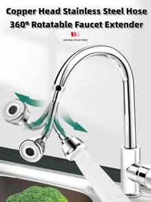 360度旋轉黃銅和不鏽鋼廚房水龍頭延長器,具有防濺水頭,3噴霧模式的水喉,冷熱水通用水龍頭延長器 - 銀色 - 查看 1