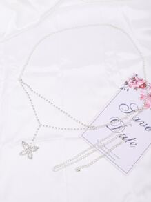 Cadena De Cintura Con Forma De Mariposa De Diamantes De Imitación De 1 Pieza, Cadena De Cuerpo De Playa Para Decoración Diaria - Plateado - Ver 2