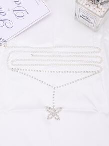Cadena De Cintura Con Forma De Mariposa De Diamantes De Imitación De 1 Pieza, Cadena De Cuerpo De Playa Para Decoración Diaria - Plateado - Ver 1