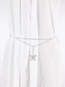 Cadena De Cintura Con Forma De Mariposa De Diamantes De Imitación De 1 Pieza, Cadena De Cuerpo De Playa Para Decoración Diaria - Plateado - Ver 5