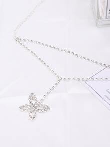 Cadena De Cintura Con Forma De Mariposa De Diamantes De Imitación De 1 Pieza, Cadena De Cuerpo De Playa Para Decoración Diaria - Plateado - Ver 3