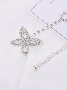 Cadena De Cintura Con Forma De Mariposa De Diamantes De Imitación De 1 Pieza, Cadena De Cuerpo De Playa Para Decoración Diaria - Plateado - Ver 4