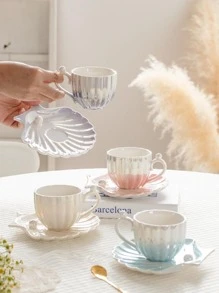 1 套珍珠漸層釉 240 毫升咖啡杯和碟,陶瓷 Ins 風格杯子設計不受歡迎的水杯茶具優雅杯子套裝