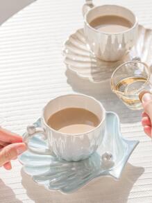 1 套珍珠漸層釉 240 毫升咖啡杯和碟,陶瓷 Ins 風格杯子設計不受歡迎的水杯茶具優雅杯子套裝