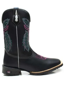 Bota Feminina Texana Country RR Botas Com Bordado Boi Bico Quadrado