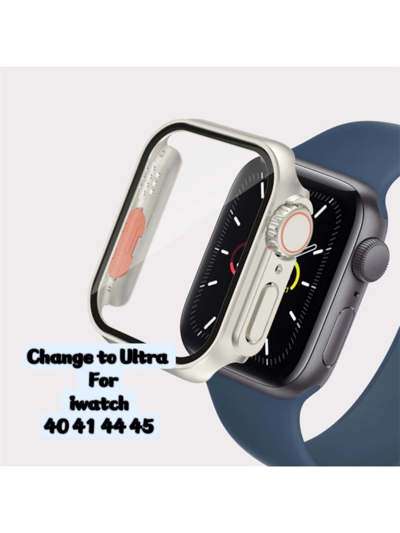 Capa bumper vidro protetor de tela Compativel apple watch 45 44 41 40 Mudança Ultra Iwatch Serio 8 49 MM - Bege - Visão 1