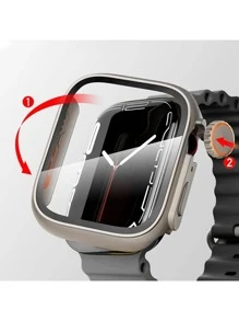 Capa bumper vidro protetor de tela Compativel apple watch 45 44 41 40 Mudança Ultra Iwatch Serio 8 49 MM - Bege - Visão 3