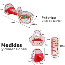 Casa de campaña, tunel y alberga de pelotas, juguetes 3 en 1, tienda de campaña con alberca de pelotas (pelotas no incluidas) para niñas y niños, plegable ligero y portatil - Rojo - Ver 5