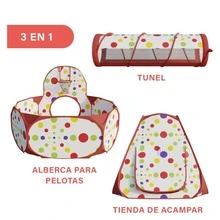 Casa de campaña, tunel y alberga de pelotas, juguetes 3 en 1, tienda de campaña con alberca de pelotas (pelotas no incluidas) para niñas y niños, plegable ligero y portatil - Rojo - Ver 3