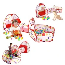 Casa de campaña, tunel y alberga de pelotas, juguetes 3 en 1, tienda de campaña con alberca de pelotas (pelotas no incluidas) para niñas y niños, plegable ligero y portatil - Rojo - Ver 2