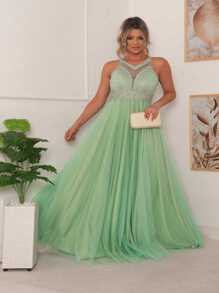 Vestido madrinha formatura festas vgl frente única mãe de noivos terracota menta rose marsala ou serenity - Verde Menta - Visão 1