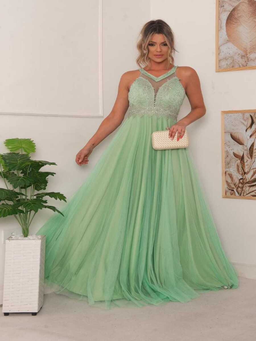 Vestido madrinha formatura festas vgl frente única mãe de noivos terracota menta rose marsala ou serenity - Verde Menta - Visão 1