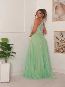 Vestido madrinha formatura festas vgl frente única mãe de noivos terracota menta rose marsala ou serenity - Verde Menta - Visão 2