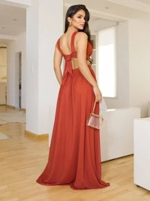 Women Party Dresses - Burnt Orange - View 3