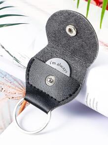 1入份口袋擁抱紀念長途戀愛禮物,不鏽鋼雙面啟發性禮物,配有pu皮鑰匙扣('我永遠與你同在') - 黑與白 - 查看 3