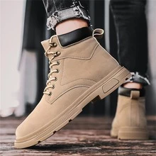 男士平底時尚休閒工作服靴子 - 卡其色 - 查看 3