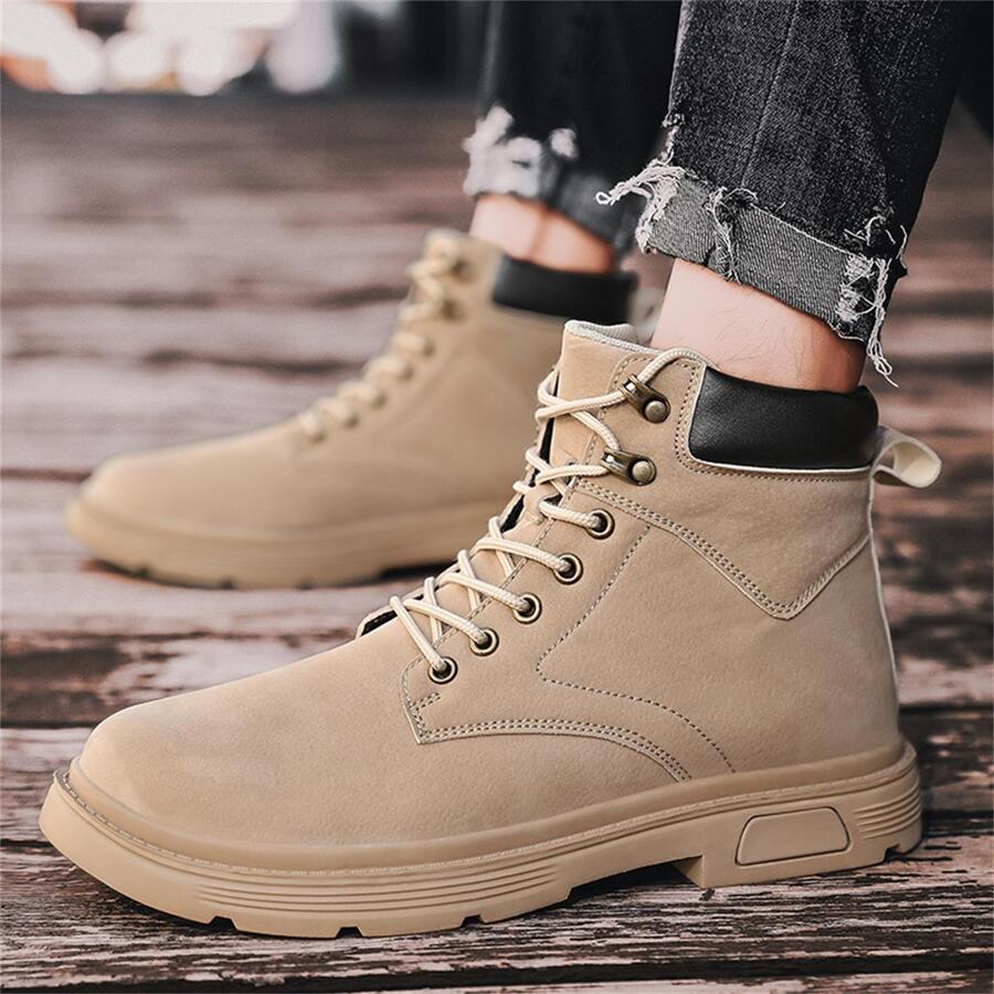 男士平底時尚休閒工作服靴子 - 卡其色 - 查看 1