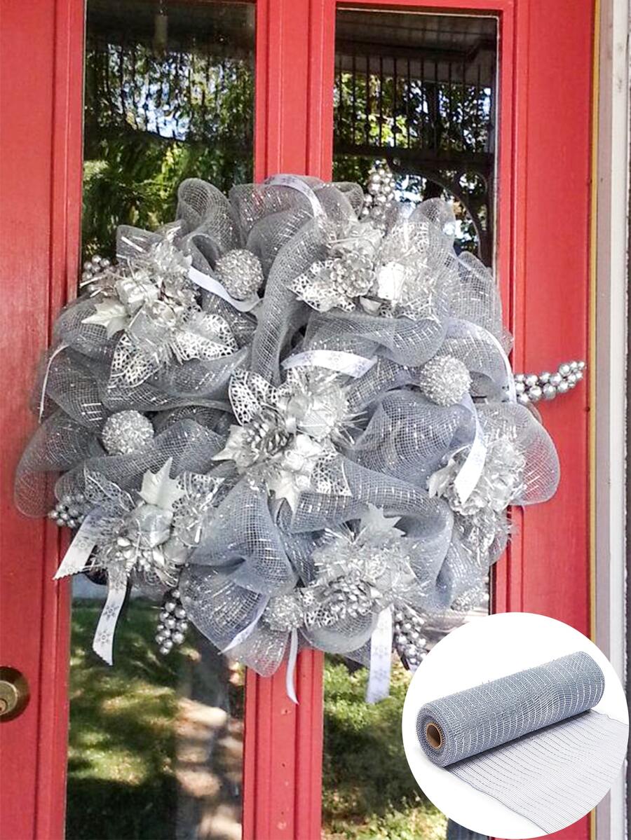 1卷銀色緞帶,diy花圈蝴蝶結緞帶,禮品包裝用緞帶,生日婚禮假期派對背景裝飾紗,聖誕樹裝飾緞帶