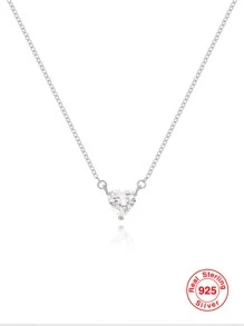 1入組純s925銀質鍍金鑲嵌立方氧化鋯裝飾的心形項鍊,適用於女士約會穿搭,時尚百搭
