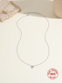 1入組純s925銀質鍍金鑲嵌立方氧化鋯裝飾的心形項鍊,適用於女士約會穿搭,時尚百搭