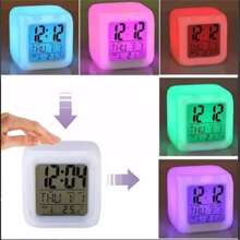 Relógio Despertador Digital Cubo Led Mudar 7 Cores Colorido com alarme - Branco - Visão 1